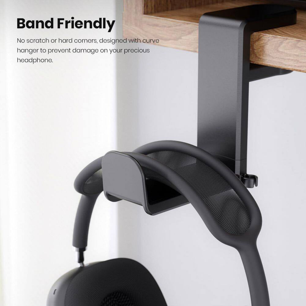Rotating Headphone Stand Adjustable Clamp-On Holder with 360° Swivel Cable Organizer Black