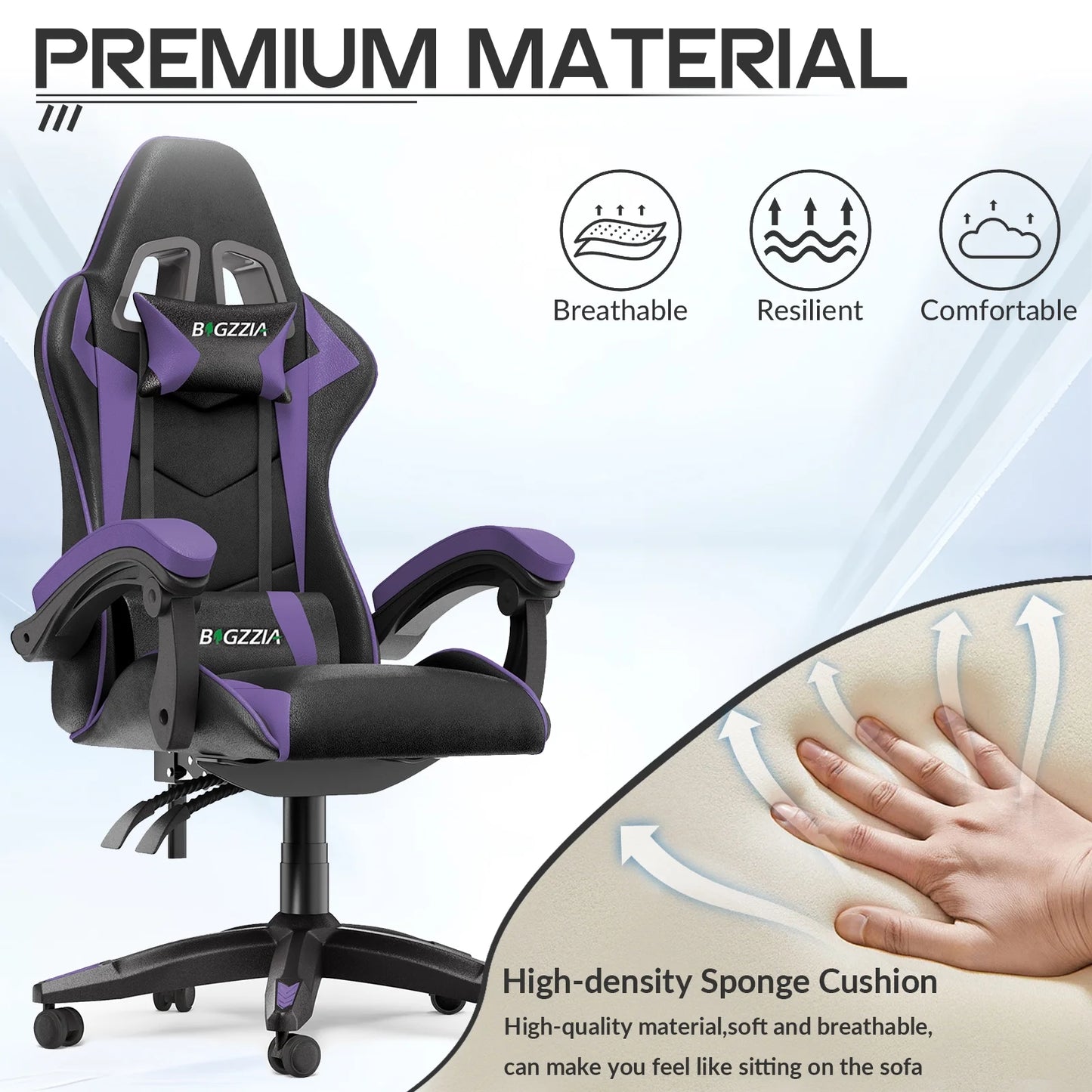 High-Back Gaming Chair Computer Racing Chair with Lumbar Support for Back Pain Women, Men (Purple)