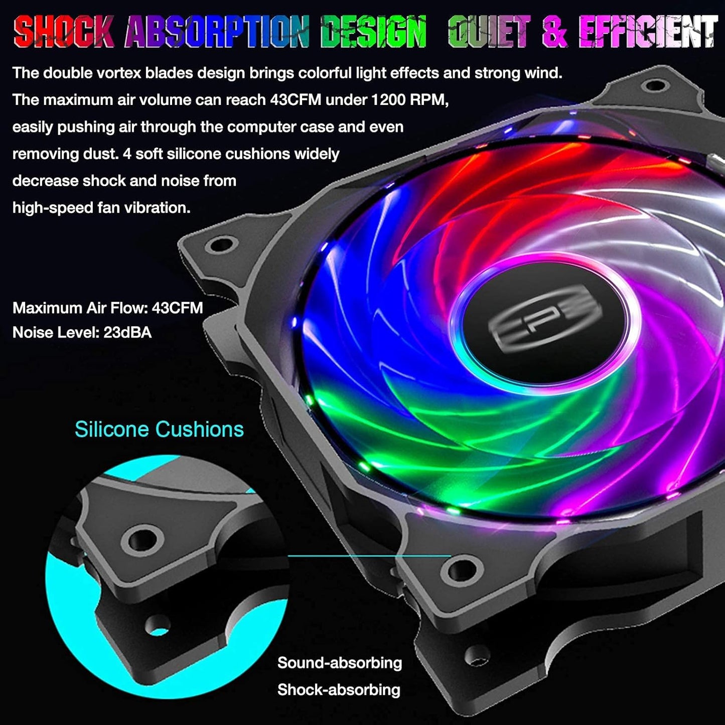 CP3 120Mm Silent Intelligent Control RGB Case Fan Adjustable Colorful High Performance Fans with Controller, 5-Pack - VortexLogic.store