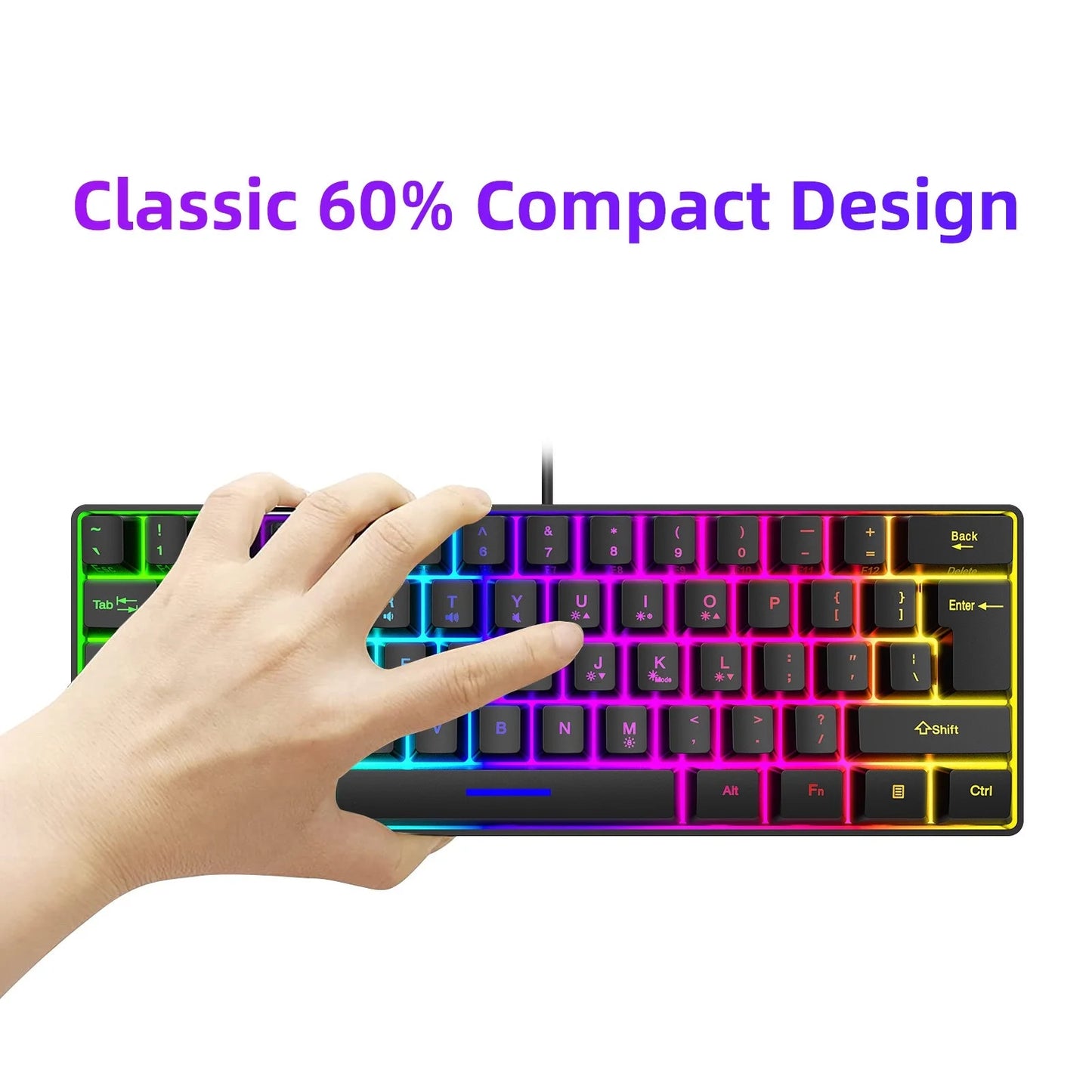 Wired 60 Mechanical Gaming Keyboard RGB Backlit Compact 61 Keys Keyboard with Blue Switches for PC RGB Backlit, Compact 66 Percent Wired Keyboard for Win/Mac PC Gamer, Easy to Carry