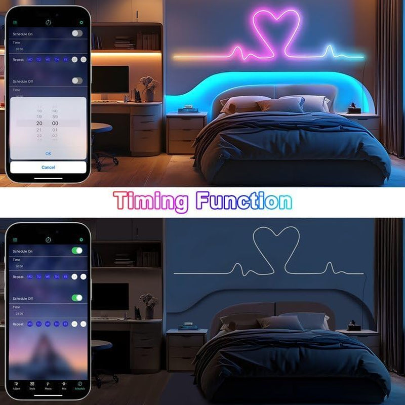20Ft RGB LED Neon Rope Lights for Bedroom, 6M LED Strip Lamp with Double Sided Adhesive Tape, App/Remote Control Waterproof DIY Lights Decorate the Outdoor and Indoor of Your Home. - VortexLogic.store