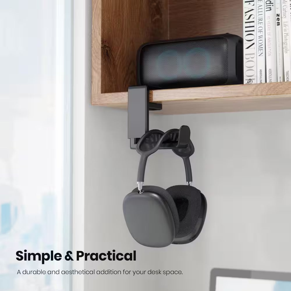 Rotating Headphone Stand Adjustable Clamp-On Holder with 360° Swivel Cable Organizer Black