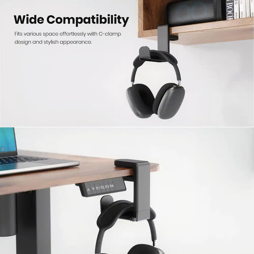 Rotating Headphone Stand Adjustable Clamp-On Holder with 360° Swivel Cable Organizer Black