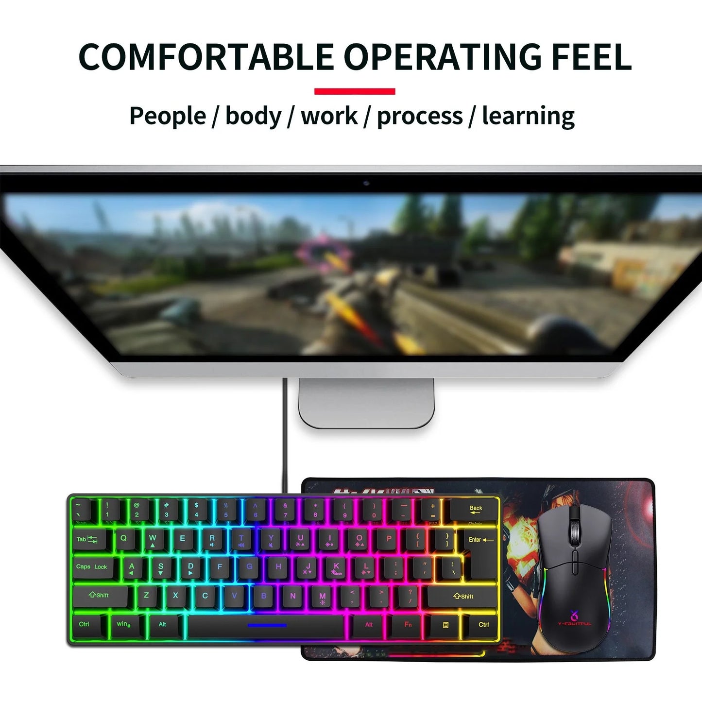 Wired 60 Mechanical Gaming Keyboard RGB Backlit Compact 61 Keys Keyboard with Blue Switches for PC RGB Backlit, Compact 66 Percent Wired Keyboard for Win/Mac PC Gamer, Easy to Carry