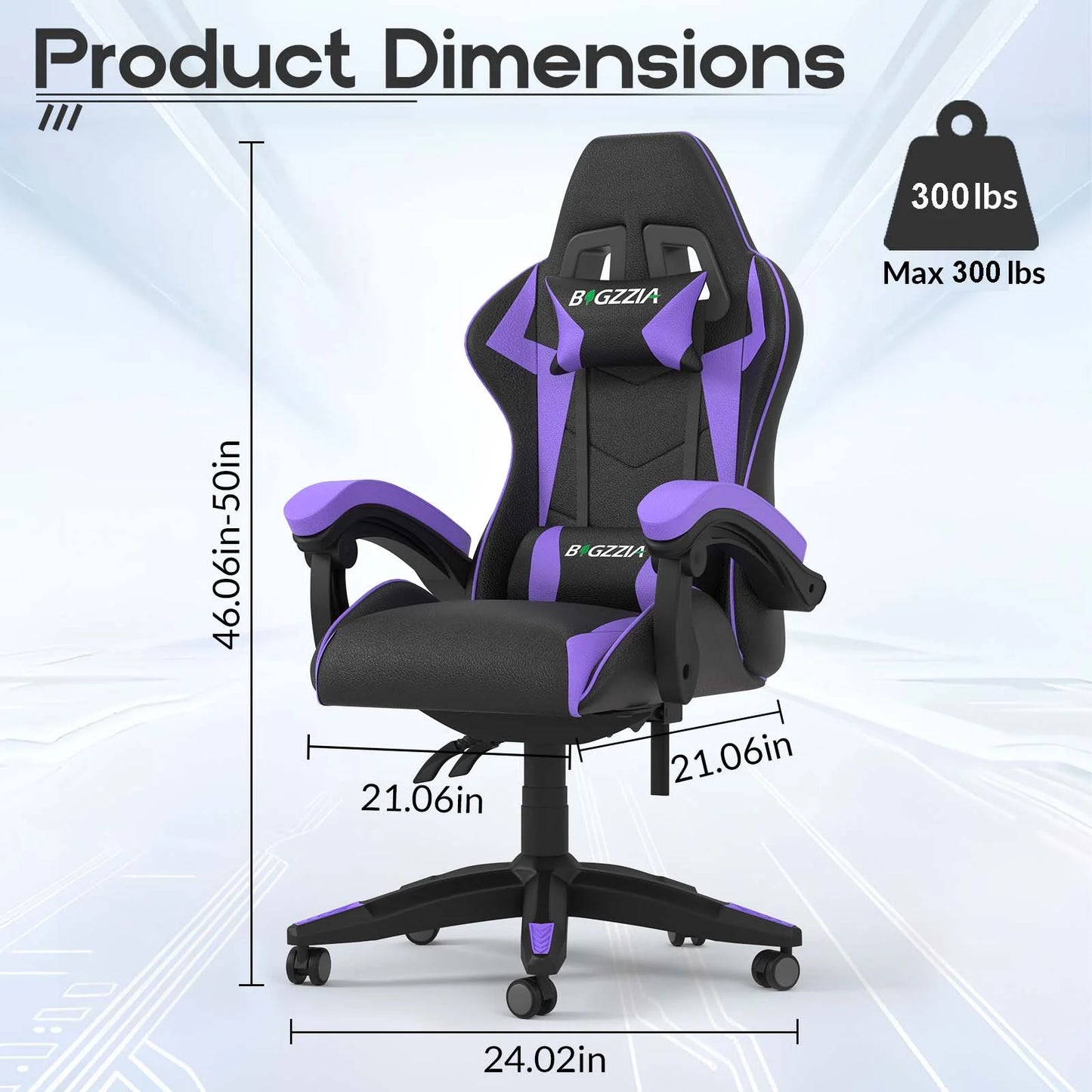 High-Back Gaming Chair Computer Racing Chair with Lumbar Support for Back Pain Women, Men (Purple)