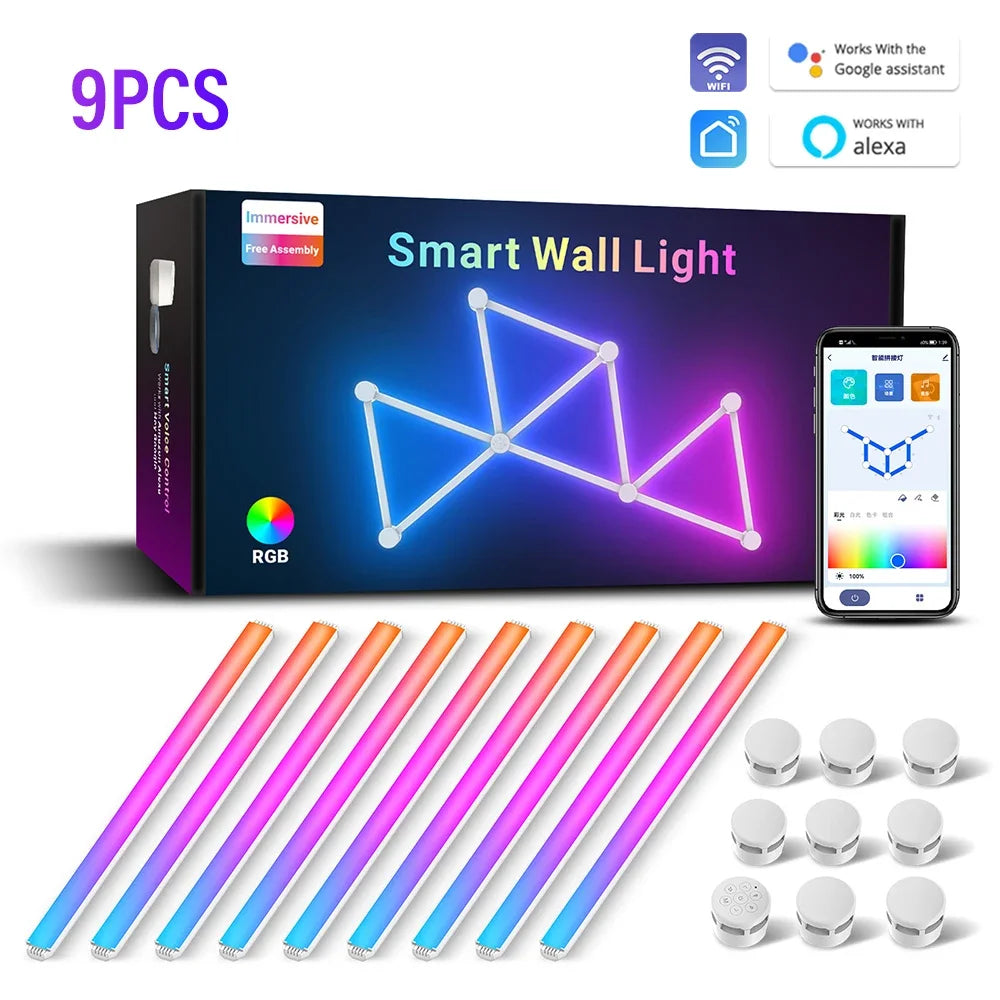 LED Smart Wifi Wall Lamp RGBIC Light Bar DIY Atmosphere Night Light APP Music Rhythm TV Backlight Bedroom Game Room Decoration - VortexLogic.store