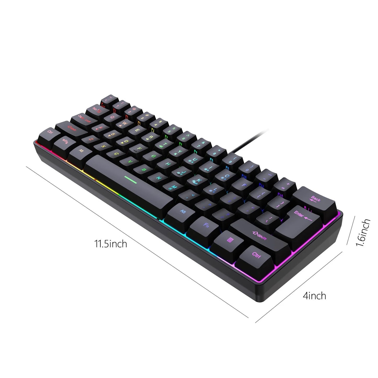 Wired 60 Mechanical Gaming Keyboard RGB Backlit Compact 61 Keys Keyboard with Blue Switches for PC RGB Backlit, Compact 66 Percent Wired Keyboard for Win/Mac PC Gamer, Easy to Carry