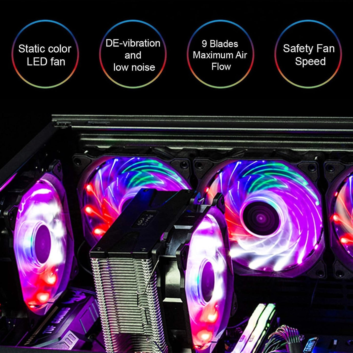 CP3 120Mm Silent Intelligent Control RGB Case Fan Adjustable Colorful High Performance Fans with Controller, 5-Pack - VortexLogic.store