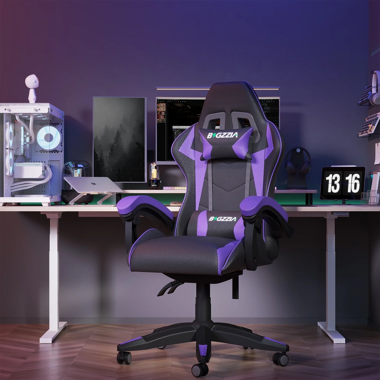 High-Back Gaming Chair Computer Racing Chair with Lumbar Support for Back Pain Women, Men (Purple)