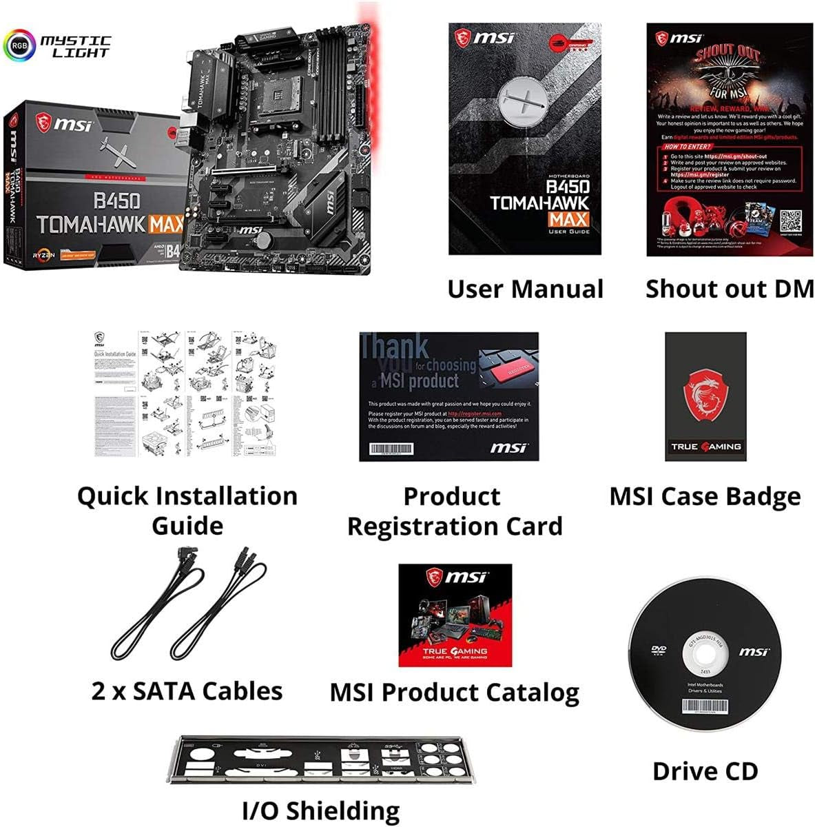 Arsenal Gaming AMD Ryzen 2ND and 3Rd Gen AM4 M.2 USB 3 DDR4 DVI HDMI Crossfire ATX Motherboard (B450 TOMAHAWK MAX II) - VortexLogic.store