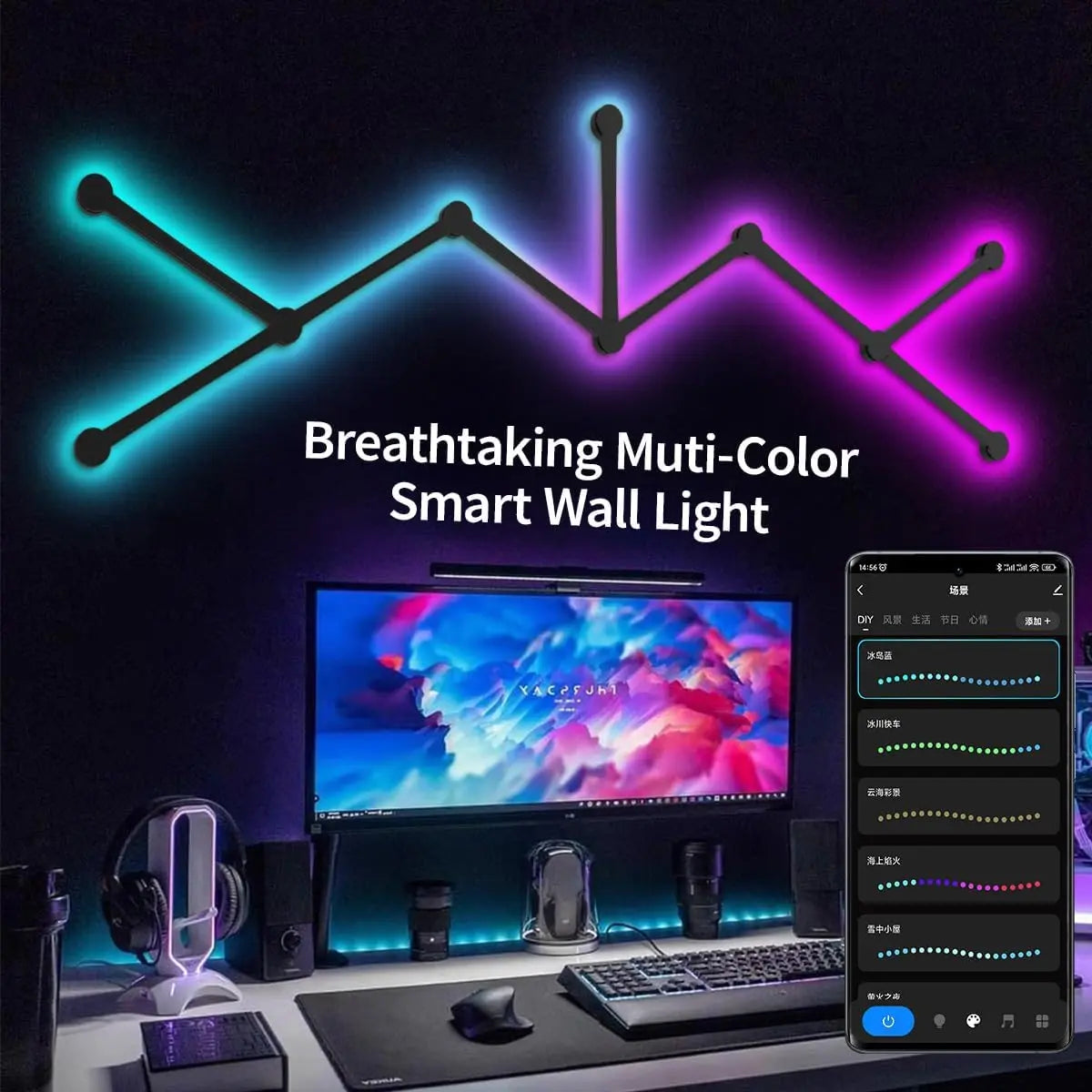 LED Smart Wifi Wall Lamp RGBIC Light Bar DIY Atmosphere Night Light APP Music Rhythm TV Backlight Bedroom Game Room Decoration - VortexLogic.store