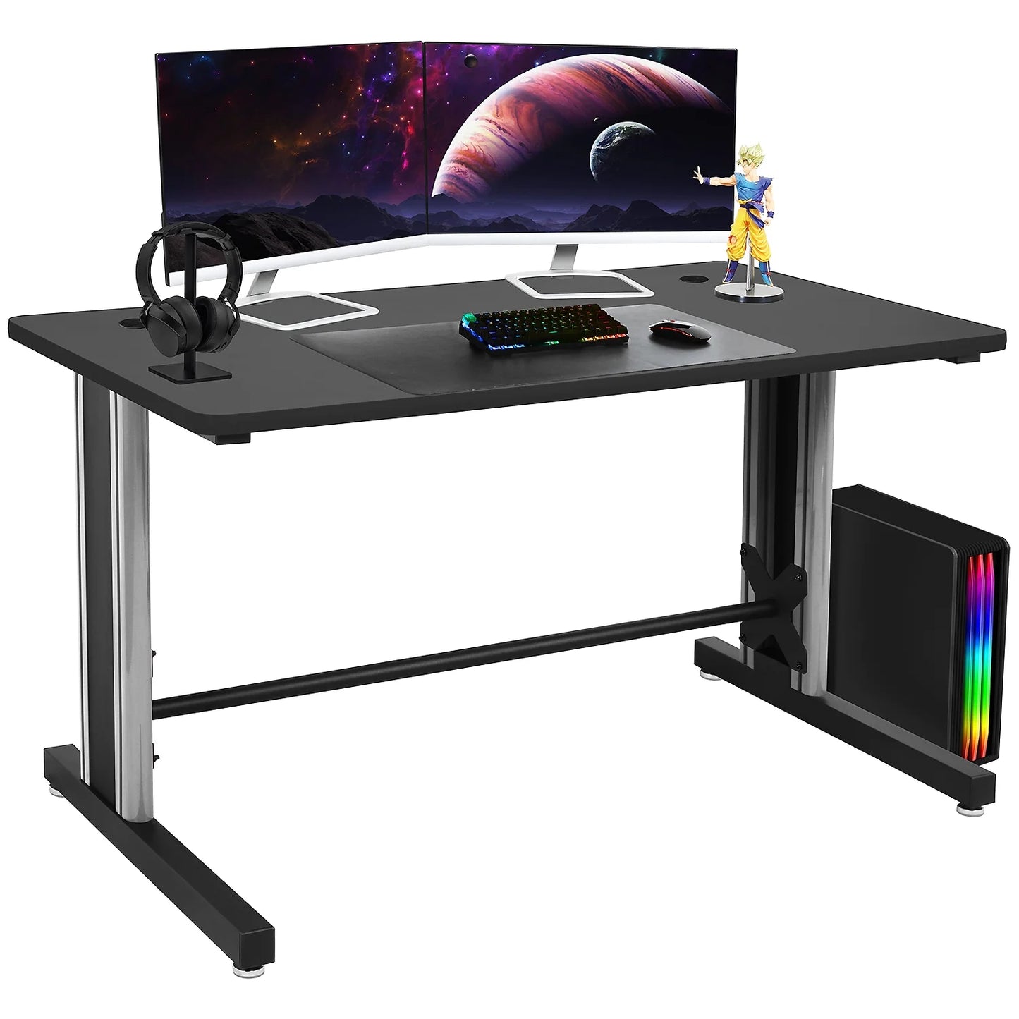 Gaming Desk, Computer Desk 25" X 58" Student PC Desk Office Desk Extra Large Modern Ergonomic Gaming Style Table Workstation - Black and Grey Frame - Black Top - by Benchpro
