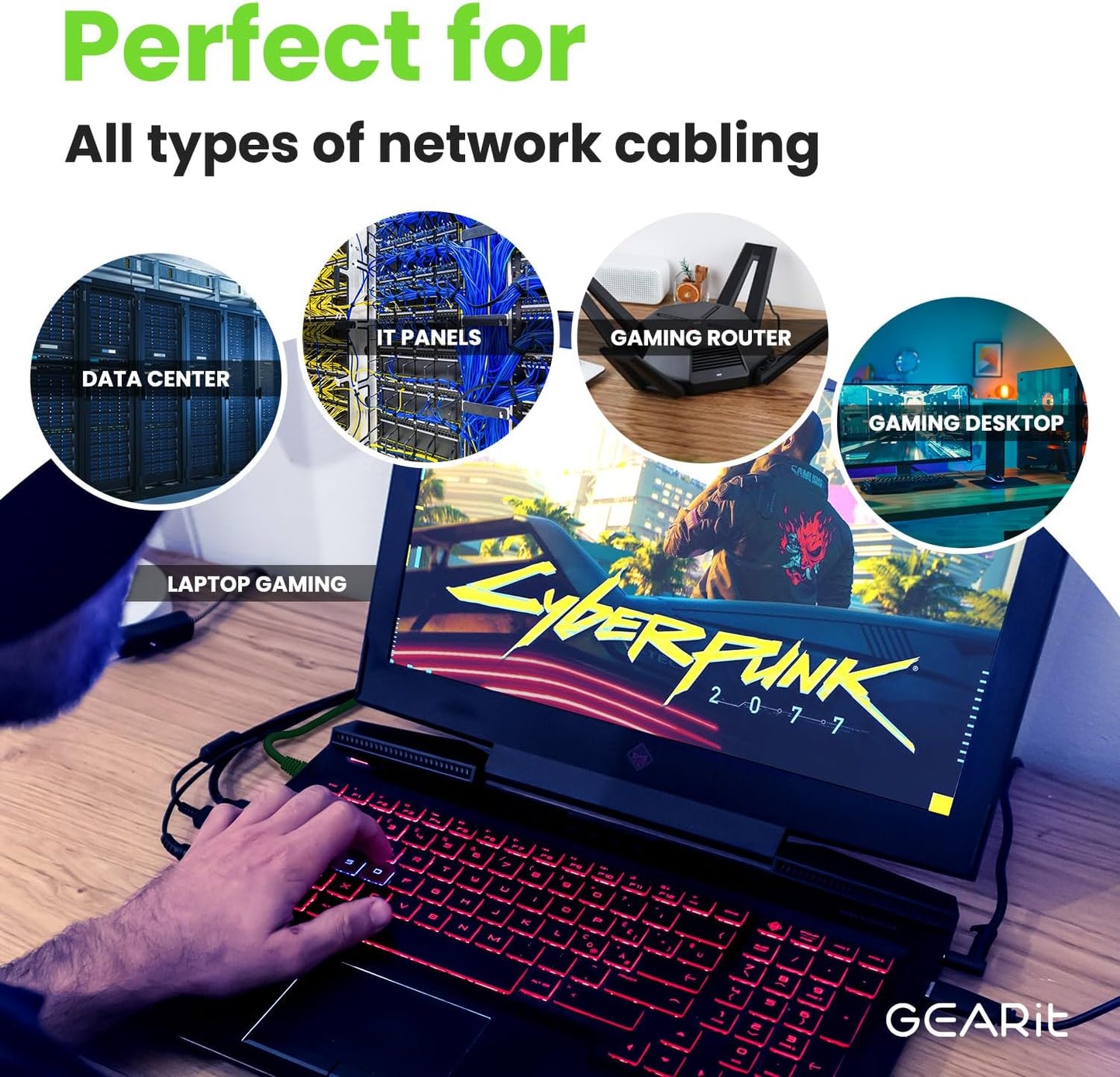Cat 6 Ethernet Cable (10-Pack 10 Feet) Cat6 Network Patch, 10Gbps, RJ45, Snagless Cord, Gold-Plated Connectors, Internet for PC, TV, Tablet, Router, Printer, Servers, IT Data Center - Green