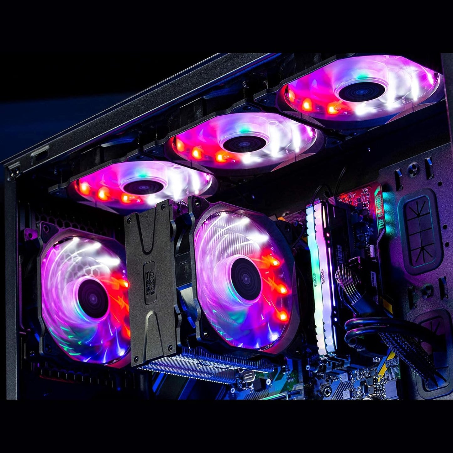 CP3 120Mm Silent Intelligent Control RGB Case Fan Adjustable Colorful High Performance Fans with Controller, 5-Pack - VortexLogic.store
