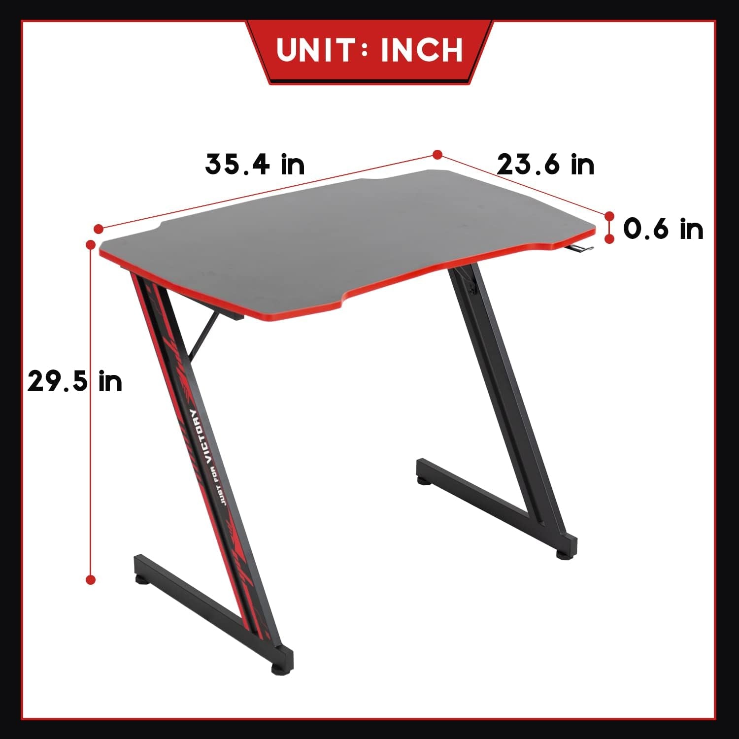 35" Gaming Desk,Gaming Table, Black Gaming Desks Workstation,Headphone Hook,Storage