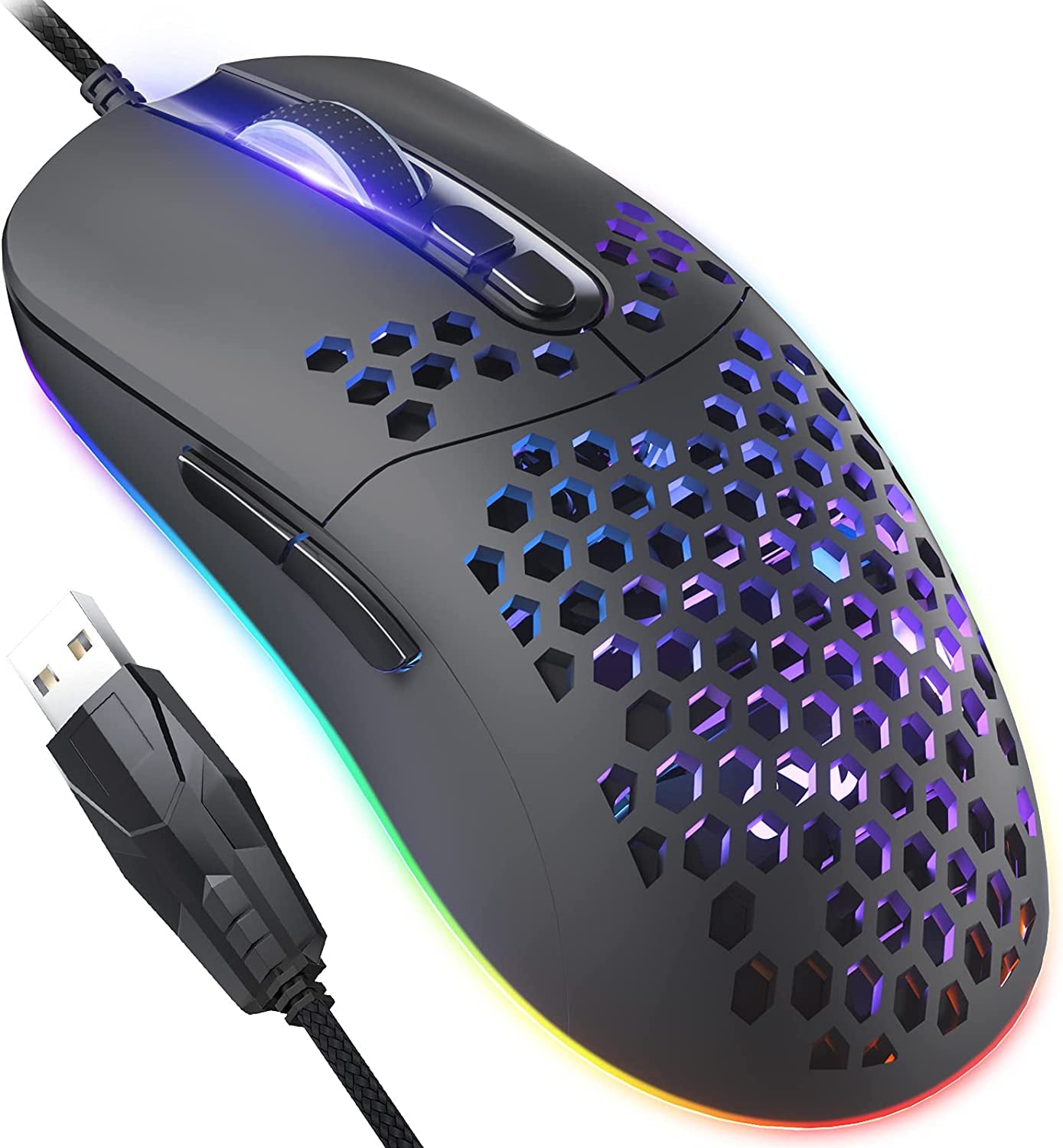 Gaming Mouse Wired Lightweight Honeycomb Mouse RGB LED Backlit USB Computer Mouse, 7 Programmable Buttons, 7200 DPI Adjustable Optical Sensor Desktop Laptop PC Gaming Mice with 5.5Ft Braided Fiber - VortexLogic.store