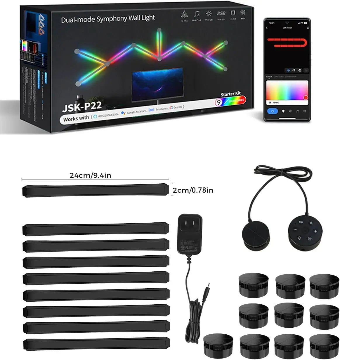 LED Smart Wifi Wall Lamp RGBIC Light Bar DIY Atmosphere Night Light APP Music Rhythm TV Backlight Bedroom Game Room Decoration - VortexLogic.store